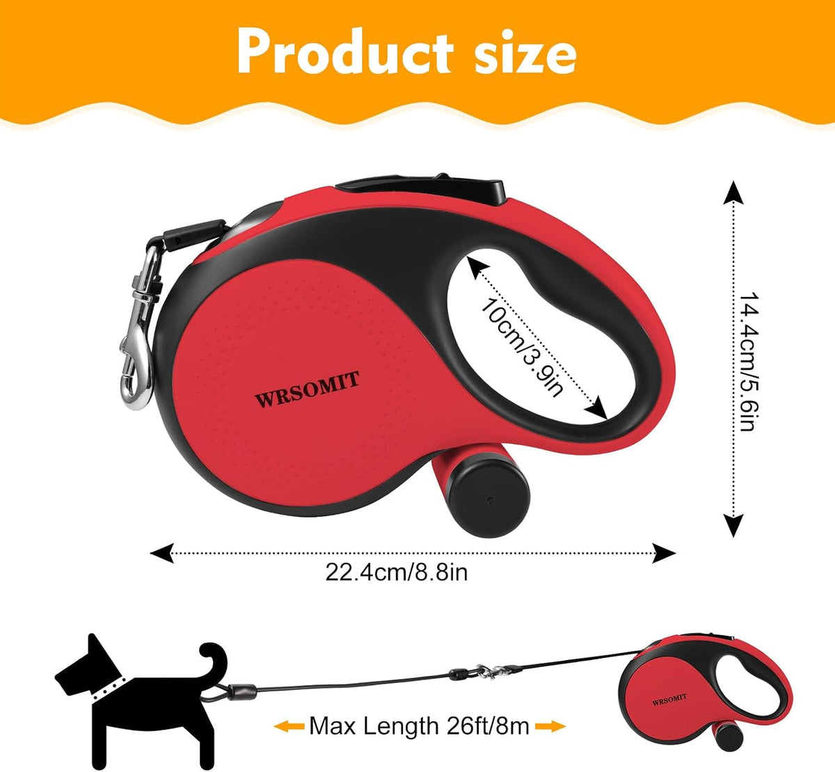 26 Ft Retractable Dog Leash with Chew Proof Cable - White