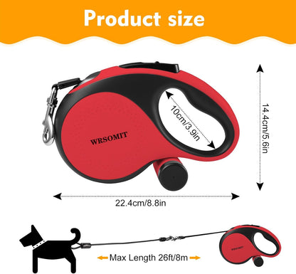26 Ft Retractable Dog Leash with Chew Proof Cable - White