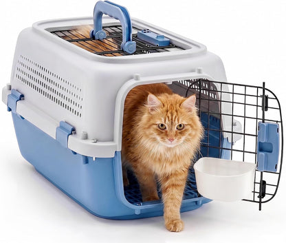 Dog & Cat Hard Carrier, 23IN Two-Door Plastic Pet Kennel with Ventilation