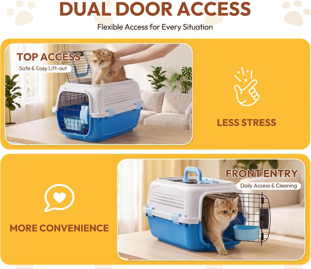 Dog & Cat Hard Carrier, 23IN Two-Door Plastic Pet Kennel with Ventilation