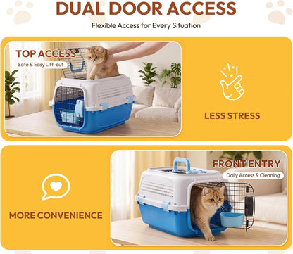 Dog & Cat Hard Carrier, 23IN Two-Door Plastic Pet Kennel with Ventilation