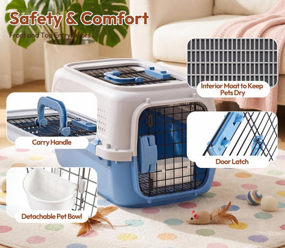 Dog & Cat Hard Carrier, 23IN Two-Door Plastic Pet Kennel with Ventilation