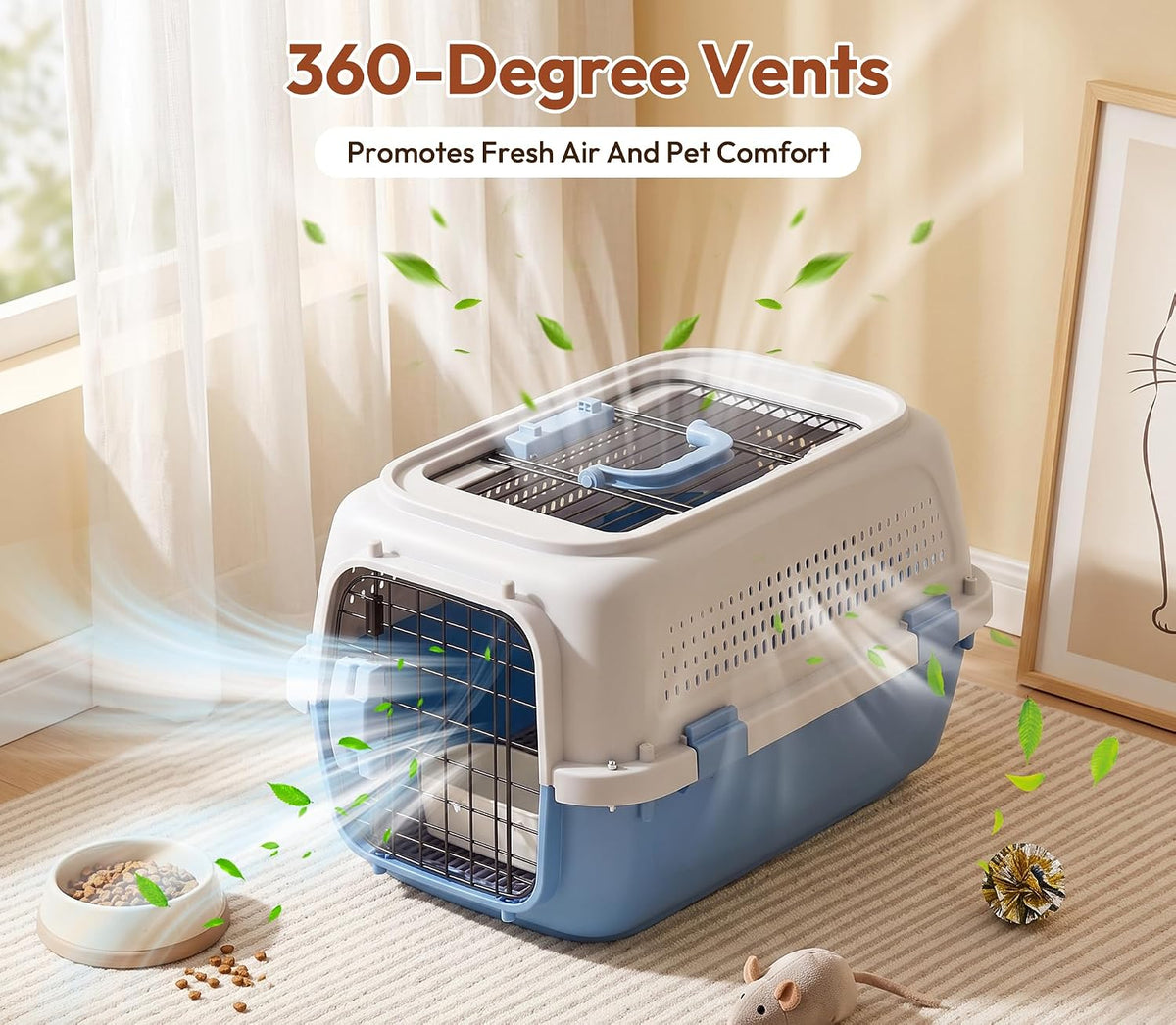 Dog & Cat Hard Carrier, 23IN Two-Door Plastic Pet Kennel with Ventilation