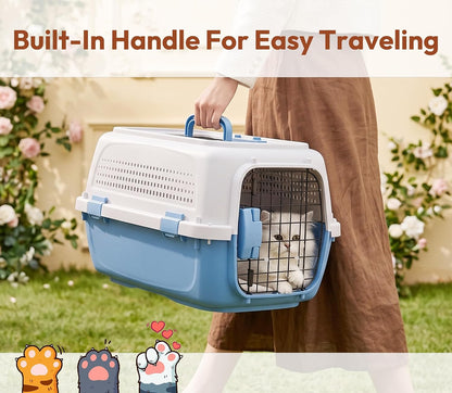 Dog & Cat Hard Carrier, 23IN Two-Door Plastic Pet Kennel with Ventilation