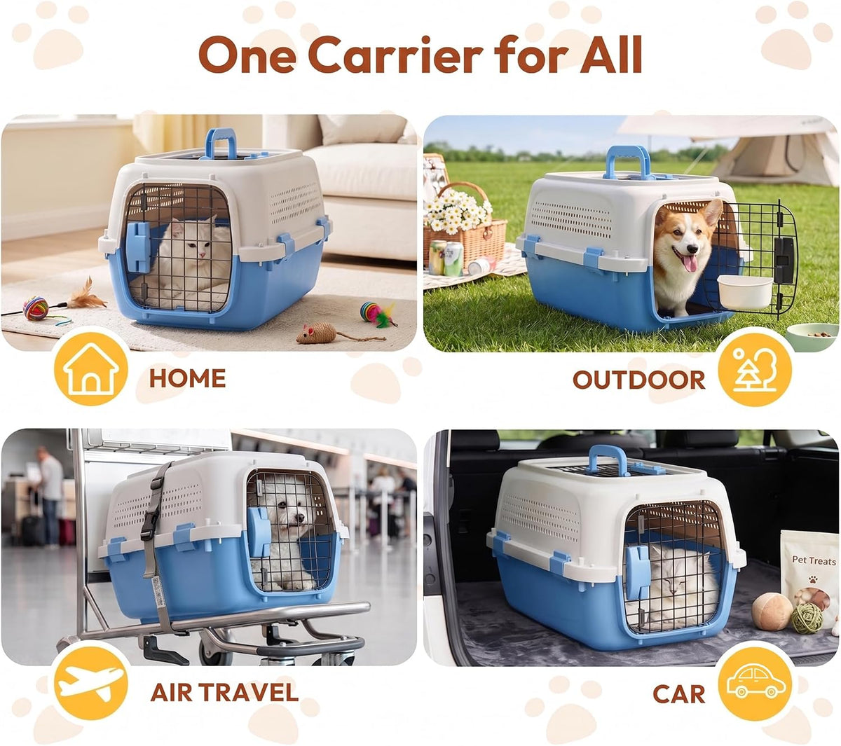 Dog & Cat Hard Carrier, 23IN Two-Door Plastic Pet Kennel with Ventilation