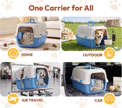 Dog & Cat Hard Carrier, 23IN Two-Door Plastic Pet Kennel with Ventilation