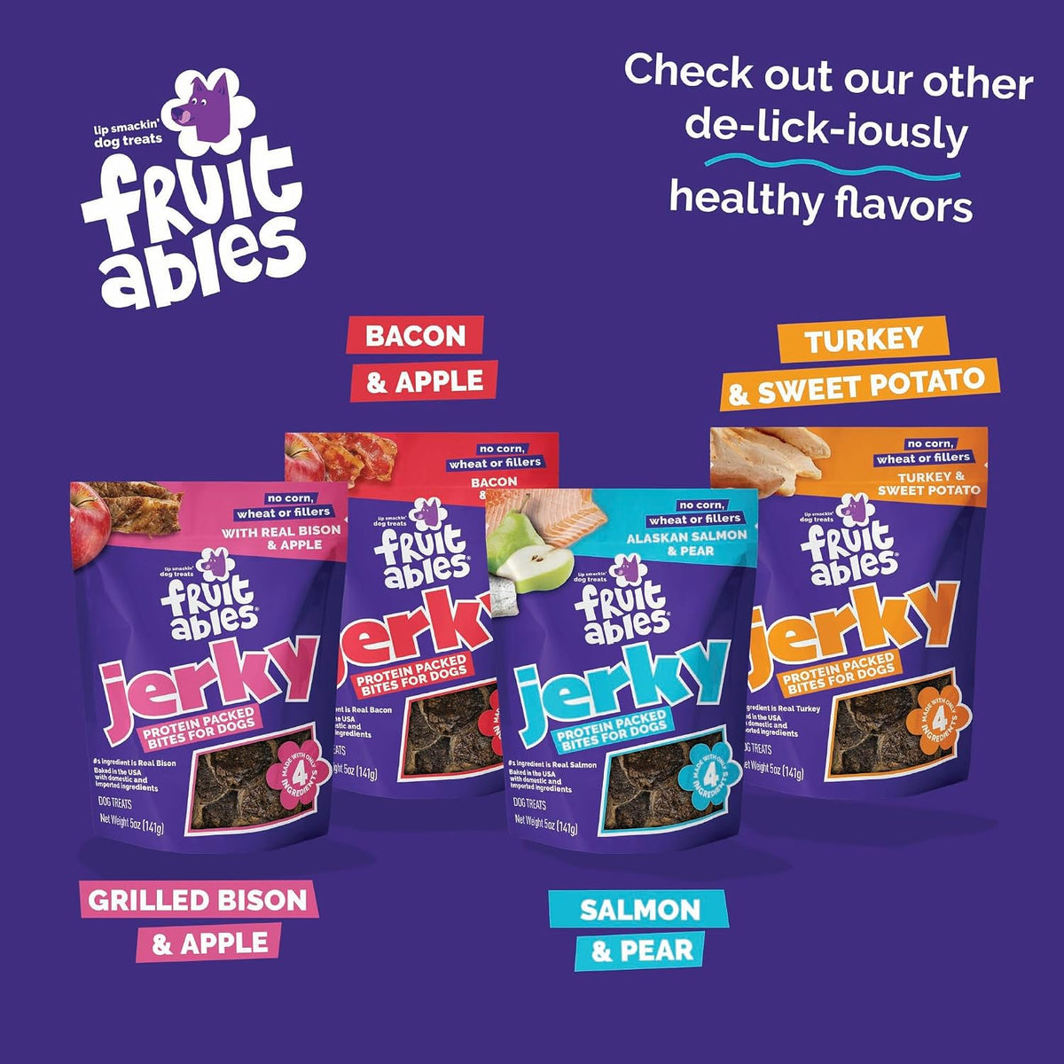 Whole Jerky Dog Treats, Grilled Bison & Apple Flavor, 5oz