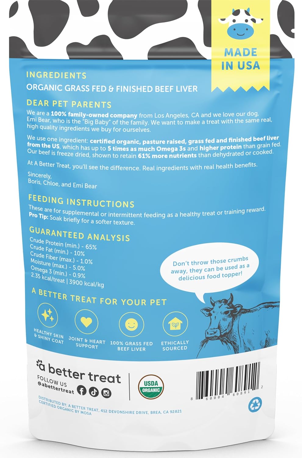 – Organic, Freeze Dried, Single Ingredient, 100% Grass Fed and Finished Beef Liver Dog Treats, Cat Treats | Natural Healthy | Grain Free, High Protein, Diabetic Friendly | Made in USA