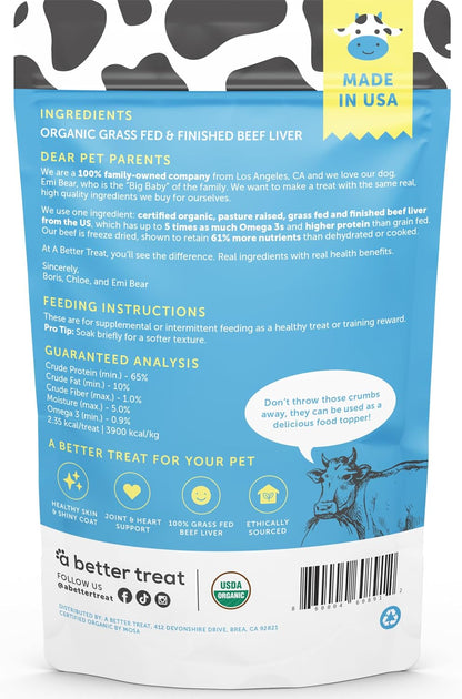 – Organic, Freeze Dried, Single Ingredient, 100% Grass Fed and Finished Beef Liver Dog Treats, Cat Treats | Natural Healthy | Grain Free, High Protein, Diabetic Friendly | Made in USA