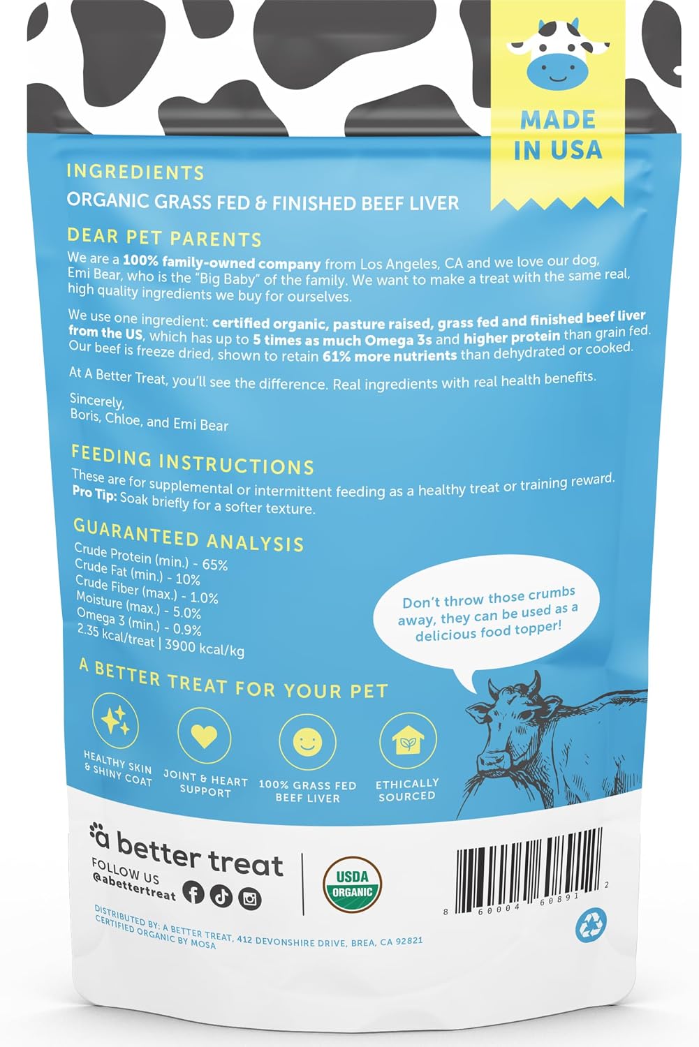 – Organic, Freeze Dried, Single Ingredient, 100% Grass Fed and Finished Beef Liver Dog Treats, Cat Treats | Natural Healthy | Grain Free, High Protein, Diabetic Friendly | Made in USA