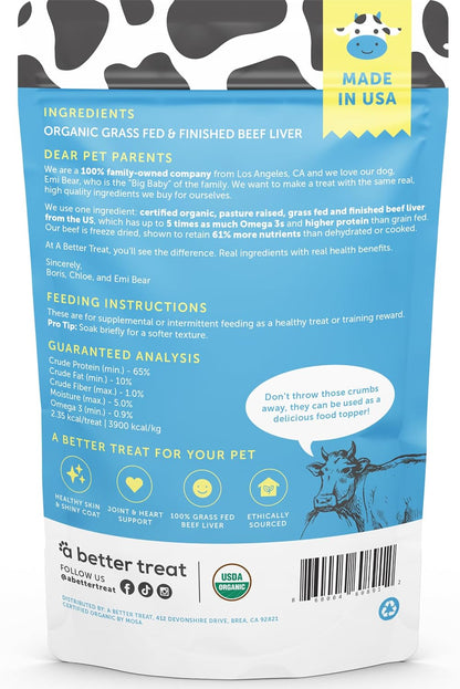 – Organic, Freeze Dried, Single Ingredient, 100% Grass Fed and Finished Beef Liver Dog Treats, Cat Treats | Natural Healthy | Grain Free, High Protein, Diabetic Friendly | Made in USA