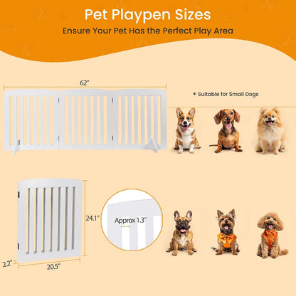 Freestanding Pet Gate for Dogs - 4 Panels Indoor Foldable Dog Fence for Stairs, Hallways, or Doorways - 82x24-Inch Freestanding Dog Gates, Brown