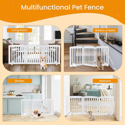 Freestanding Pet Gate for Dogs - 4 Panels Indoor Foldable Dog Fence for Stairs, Hallways, or Doorways - 82x24-Inch Freestanding Dog Gates, Brown
