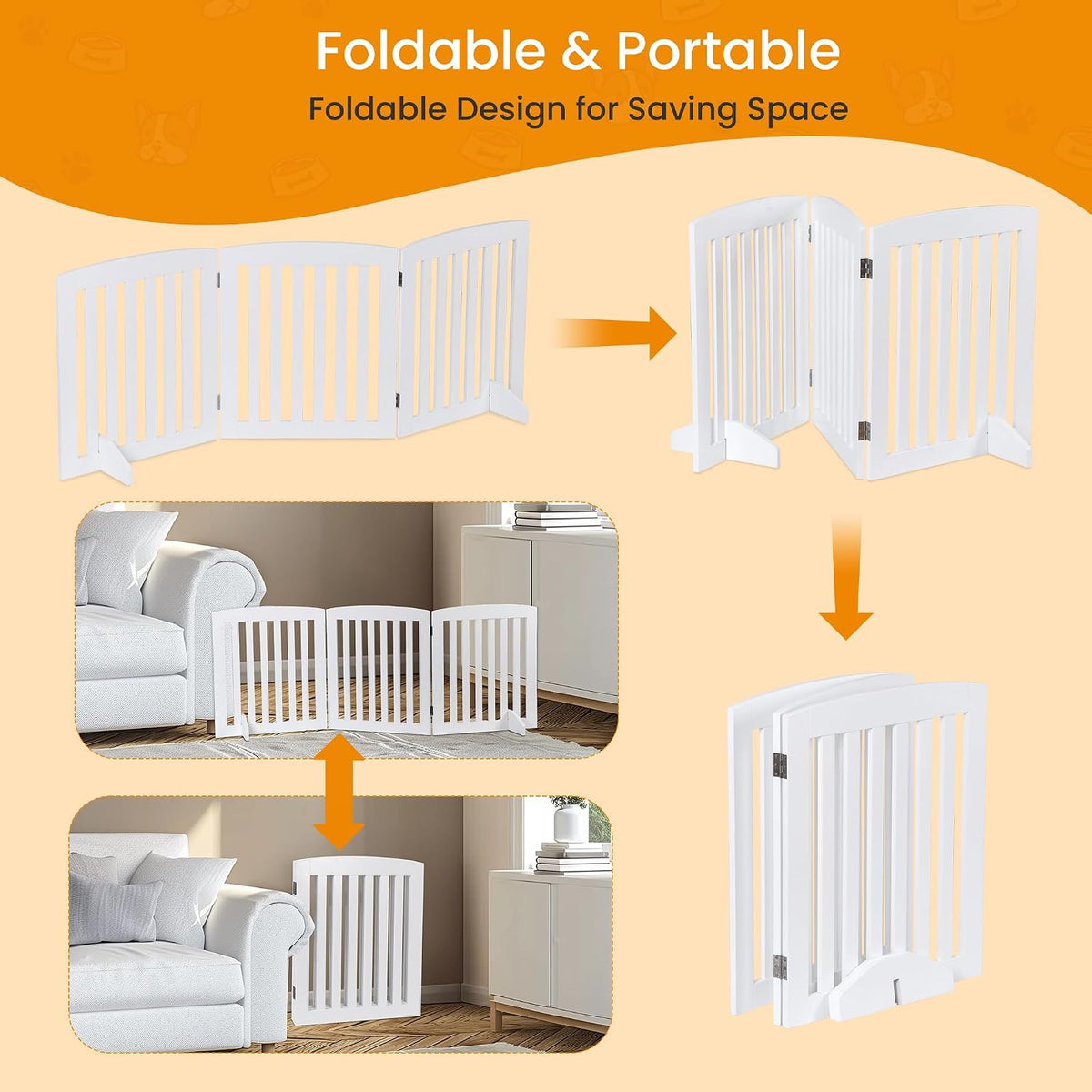 Freestanding Pet Gate for Dogs - 4 Panels Indoor Foldable Dog Fence for Stairs, Hallways, or Doorways - 82x24-Inch Freestanding Dog Gates, Brown