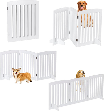 Freestanding Pet Gate for Dogs - 4 Panels Indoor Foldable Dog Fence for Stairs, Hallways, or Doorways - 82x24-Inch Freestanding Dog Gates, Brown