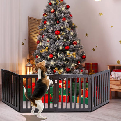 Freestanding Pet Gate for Dogs - 4 Panels Indoor Foldable Dog Fence for Stairs, Hallways, or Doorways - 82x24-Inch Freestanding Dog Gates, Brown