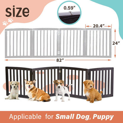 Freestanding Pet Gate for Dogs - 4 Panels Indoor Foldable Dog Fence for Stairs, Hallways, or Doorways - 82x24-Inch Freestanding Dog Gates, Brown