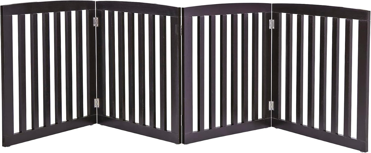 Freestanding Pet Gate for Dogs - 4 Panels Indoor Foldable Dog Fence for Stairs, Hallways, or Doorways - 82x24-Inch Freestanding Dog Gates, Brown