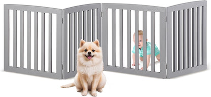 Freestanding Pet Gate for Dogs - 4 Panels Indoor Foldable Dog Fence for Stairs, Hallways, or Doorways - 82x24-Inch Freestanding Dog Gates, Brown