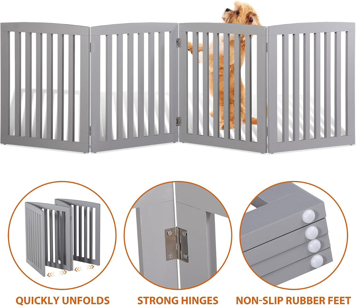 Freestanding Pet Gate for Dogs - 4 Panels Indoor Foldable Dog Fence for Stairs, Hallways, or Doorways - 82x24-Inch Freestanding Dog Gates, Brown