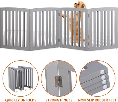 Freestanding Pet Gate for Dogs - 4 Panels Indoor Foldable Dog Fence for Stairs, Hallways, or Doorways - 82x24-Inch Freestanding Dog Gates, Brown