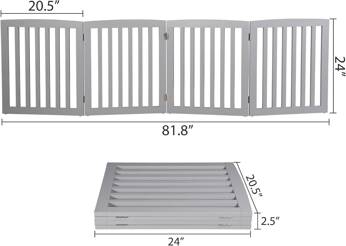 Freestanding Pet Gate for Dogs - 4 Panels Indoor Foldable Dog Fence for Stairs, Hallways, or Doorways - 82x24-Inch Freestanding Dog Gates, Brown