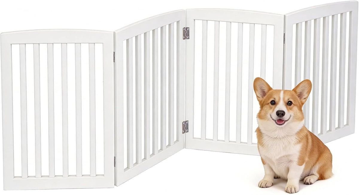Freestanding Pet Gate for Dogs - 4 Panels Indoor Foldable Dog Fence for Stairs, Hallways, or Doorways - 82x24-Inch Freestanding Dog Gates, Brown