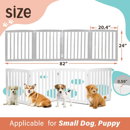 Freestanding Pet Gate for Dogs - 4 Panels Indoor Foldable Dog Fence for Stairs, Hallways, or Doorways - 82x24-Inch Freestanding Dog Gates, Brown