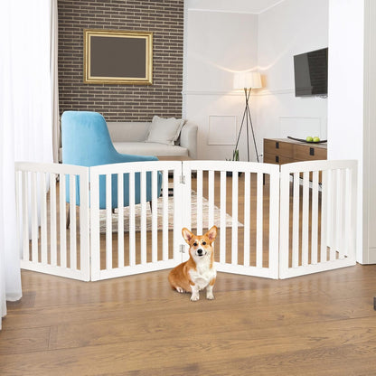 Freestanding Pet Gate for Dogs - 4 Panels Indoor Foldable Dog Fence for Stairs, Hallways, or Doorways - 82x24-Inch Freestanding Dog Gates, Brown