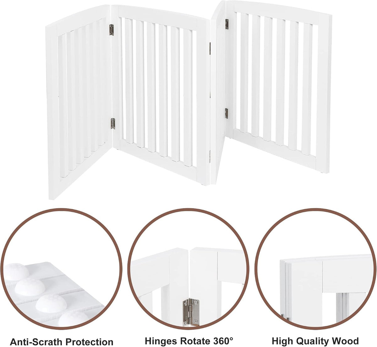 Freestanding Pet Gate for Dogs - 4 Panels Indoor Foldable Dog Fence for Stairs, Hallways, or Doorways - 82x24-Inch Freestanding Dog Gates, Brown