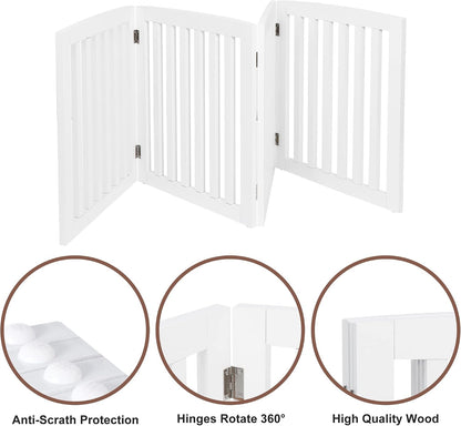 Freestanding Pet Gate for Dogs - 4 Panels Indoor Foldable Dog Fence for Stairs, Hallways, or Doorways - 82x24-Inch Freestanding Dog Gates, Brown