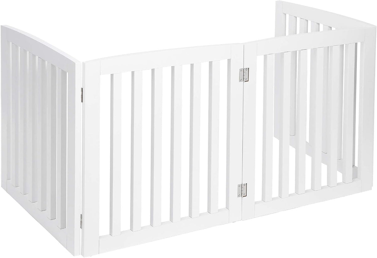Freestanding Pet Gate for Dogs - 4 Panels Indoor Foldable Dog Fence for Stairs, Hallways, or Doorways - 82x24-Inch Freestanding Dog Gates, Brown