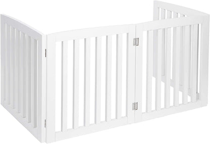 Freestanding Pet Gate for Dogs - 4 Panels Indoor Foldable Dog Fence for Stairs, Hallways, or Doorways - 82x24-Inch Freestanding Dog Gates, Brown