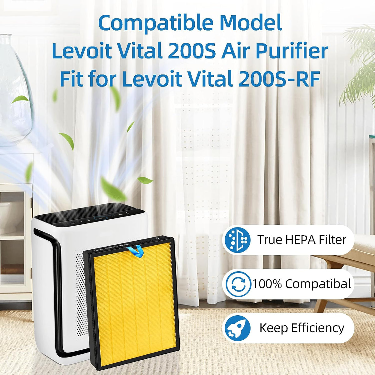 Vital 200S Pet Allergy Replacement Filter for LEVOIT 200S and Vital 200S-P Air Purifier, 3-in-1 Filter, Activated Carbon Filter,Replaces Vital 200S-RF-PA, 2 Packs, Yellow