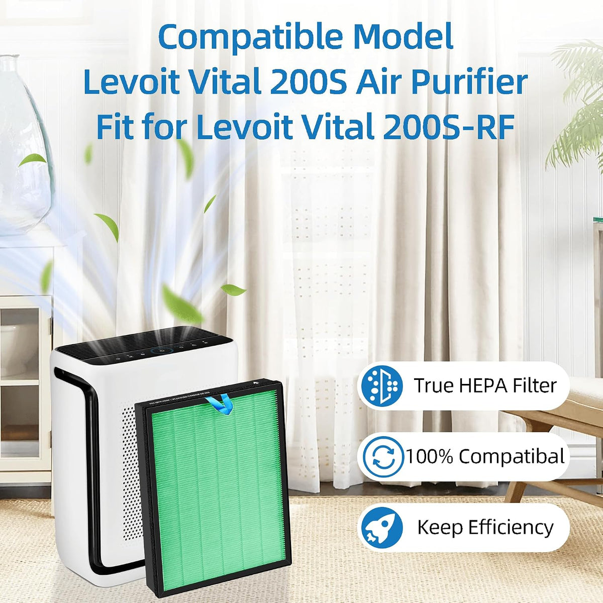 Vital 200S Pet Allergy Replacement Filter for LEVOIT 200S and Vital 200S-P Air Purifier, 3-in-1 Filter, Activated Carbon Filter,Replaces Vital 200S-RF-PA, 2 Packs, Yellow