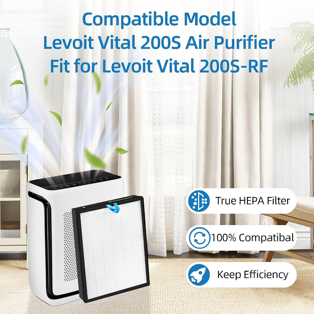 Vital 200S Pet Allergy Replacement Filter for LEVOIT 200S and Vital 200S-P Air Purifier, 3-in-1 Filter, Activated Carbon Filter,Replaces Vital 200S-RF-PA, 2 Packs, Yellow