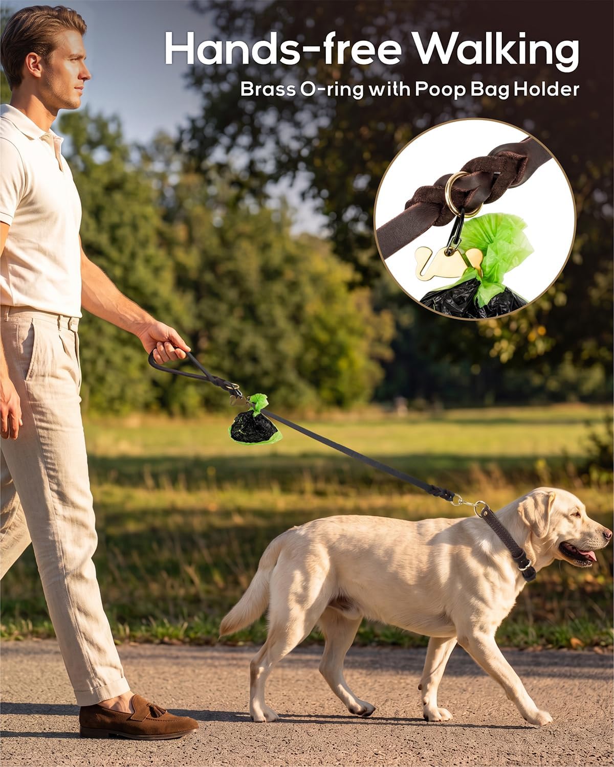 Leather Dog Leash for Large Medium Dogs, Hand-Braided, 6FT Brown