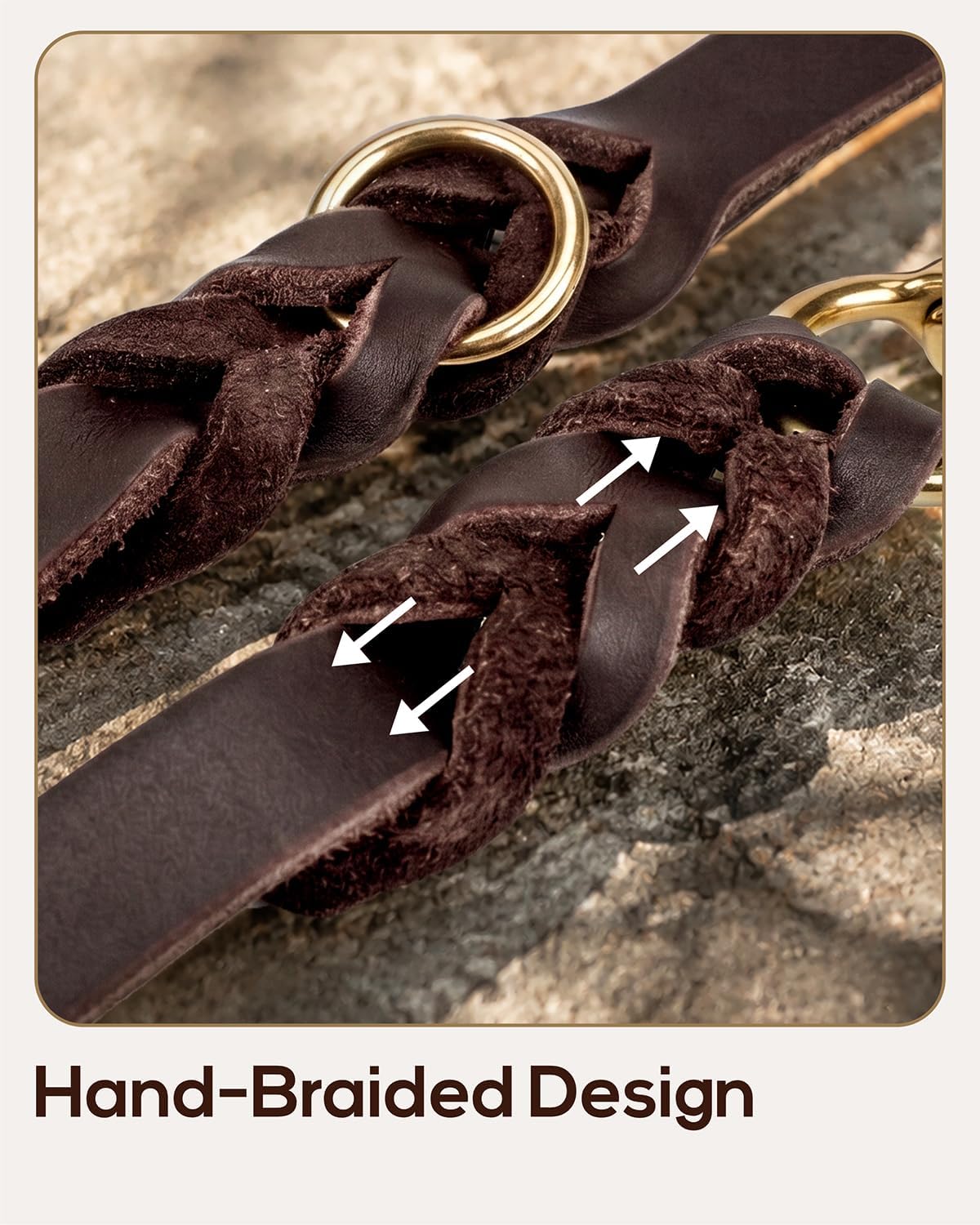 Leather Dog Leash for Large Medium Dogs, Hand-Braided, 6FT Brown