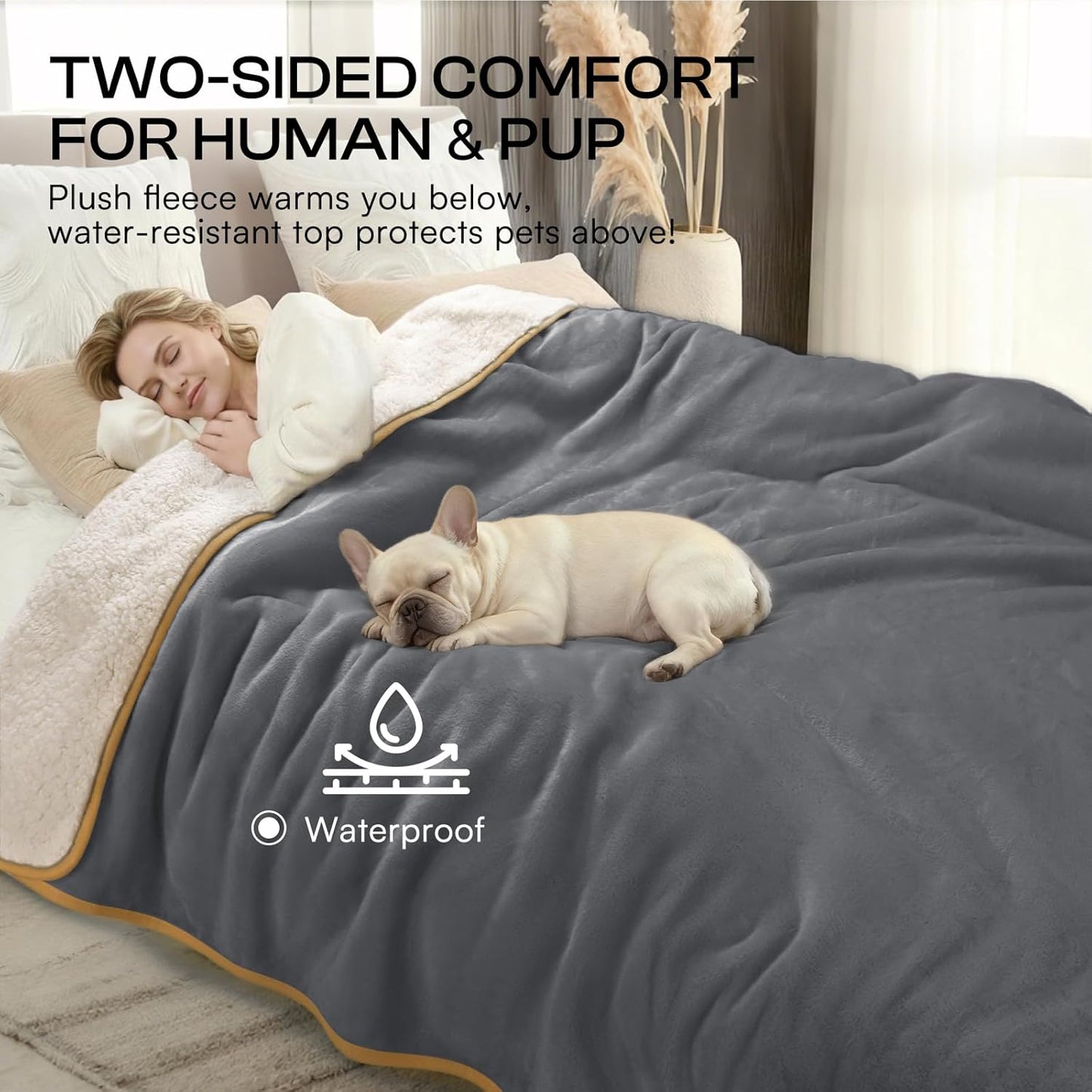 Luciphia Waterproof Pet Blanket, Liquid Pee Proof Dog Blanket for Sofa Bed Couch, Reversible Sherpa Fleece Furniture Protector Cover for Small Medium Large Dogs Cats, Dark Gray X-Large（85" x 57"）