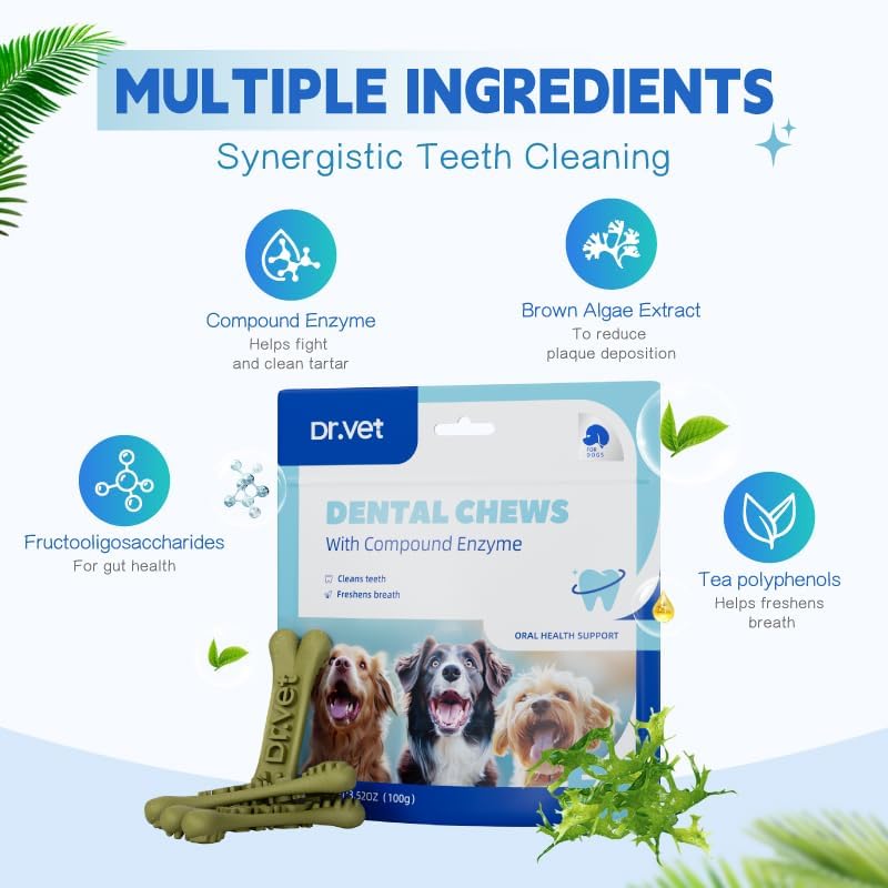 Dog Dental Chews, Plaque and Tartar Control, Fresh Breath, 7 Sticks