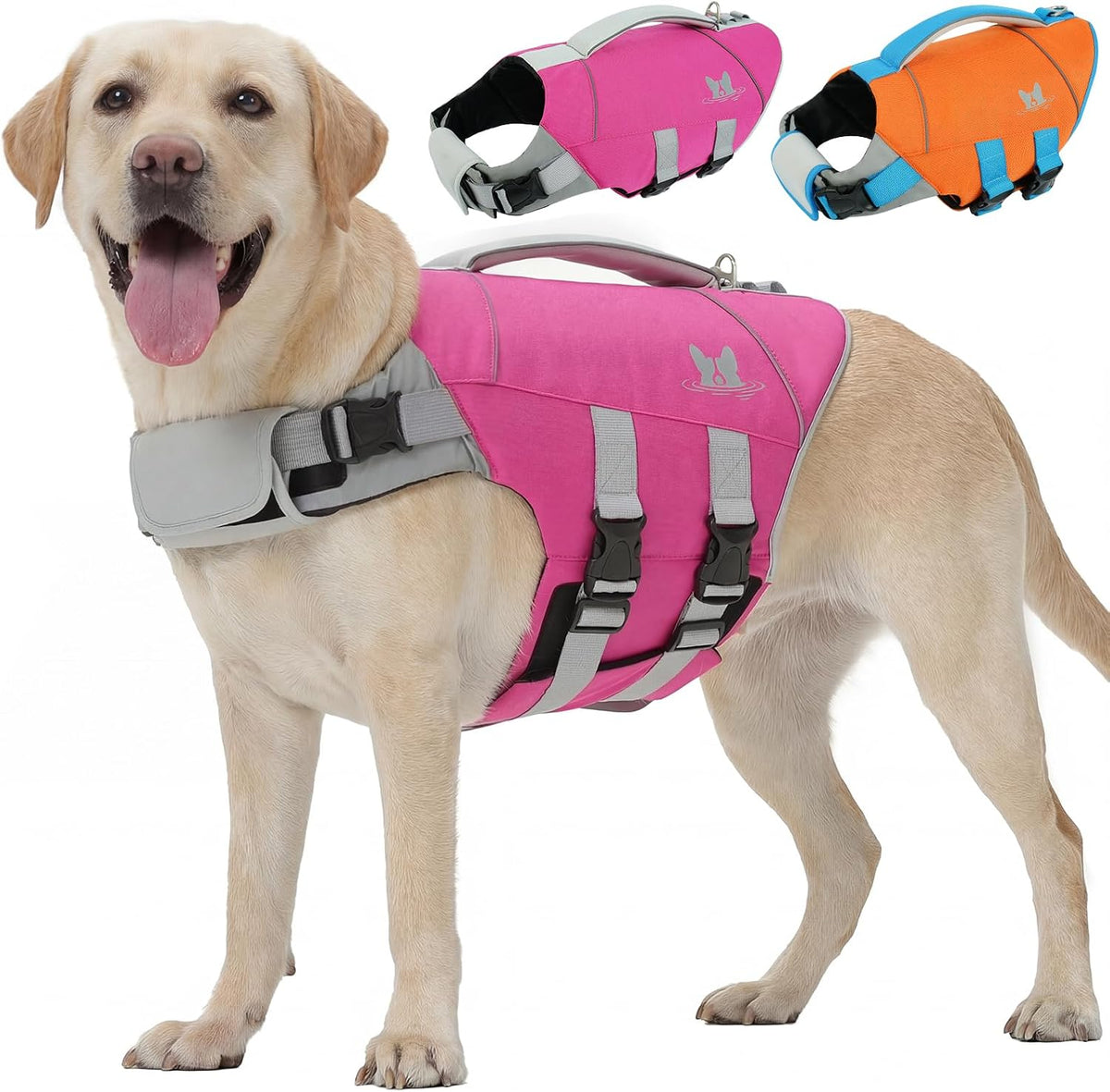 Dog Life Jacket Large, Dog Life Vest for Swimming Boating-High Buoyancy Dogs Swim Vest with Rescue Handle D-Ring Reflective Adjustable Ripstop Floating Lifejacket,Golden Retriever,Rose Red,2XL