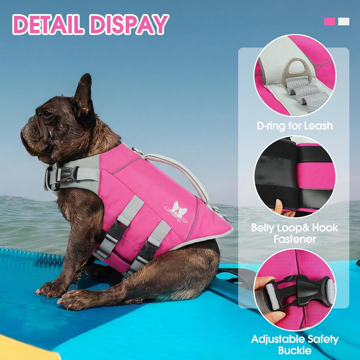 Dog Life Jacket Large, Dog Life Vest for Swimming Boating-High Buoyancy Dogs Swim Vest with Rescue Handle D-Ring Reflective Adjustable Ripstop Floating Lifejacket,Golden Retriever,Rose Red,2XL