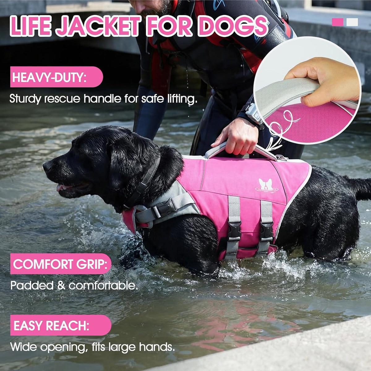Dog Life Jacket Large, Dog Life Vest for Swimming Boating-High Buoyancy Dogs Swim Vest with Rescue Handle D-Ring Reflective Adjustable Ripstop Floating Lifejacket,Golden Retriever,Rose Red,2XL