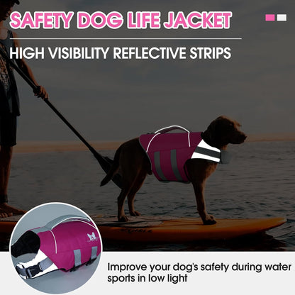 Dog Life Jacket Large, Dog Life Vest for Swimming Boating-High Buoyancy Dogs Swim Vest with Rescue Handle D-Ring Reflective Adjustable Ripstop Floating Lifejacket,Golden Retriever,Rose Red,2XL