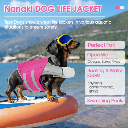 Dog Life Jacket Large, Dog Life Vest for Swimming Boating-High Buoyancy Dogs Swim Vest with Rescue Handle D-Ring Reflective Adjustable Ripstop Floating Lifejacket,Golden Retriever,Rose Red,2XL