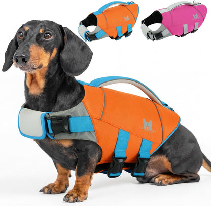 Dog Life Jacket Large, Dog Life Vest for Swimming Boating-High Buoyancy Dogs Swim Vest with Rescue Handle D-Ring Reflective Adjustable Ripstop Floating Lifejacket,Golden Retriever,Rose Red,2XL