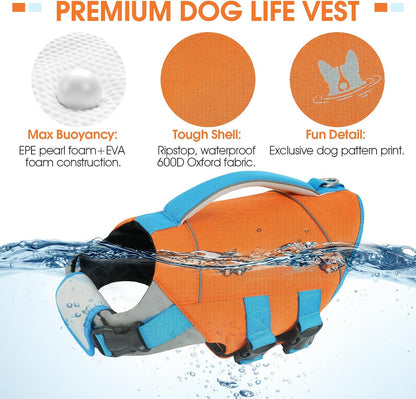 Dog Life Jacket Large, Dog Life Vest for Swimming Boating-High Buoyancy Dogs Swim Vest with Rescue Handle D-Ring Reflective Adjustable Ripstop Floating Lifejacket,Golden Retriever,Rose Red,2XL