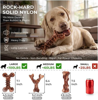 Kseroo 3-Pack Indestructible Dog Chew Toys for Aggressive Chewers,25-100lbs | Bacon Flavored Rock-Hard Solid Nylon Dog Bones for Medium & Large Breeds, Keeps Them Busy, Dental Textured, Long Lasting - XL