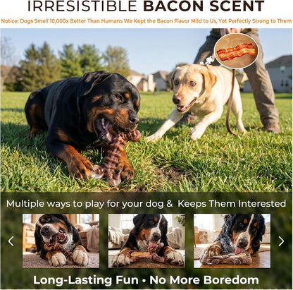 Kseroo 3-Pack Indestructible Dog Chew Toys for Aggressive Chewers,25-100lbs | Bacon Flavored Rock-Hard Solid Nylon Dog Bones for Medium & Large Breeds, Keeps Them Busy, Dental Textured, Long Lasting - XL
