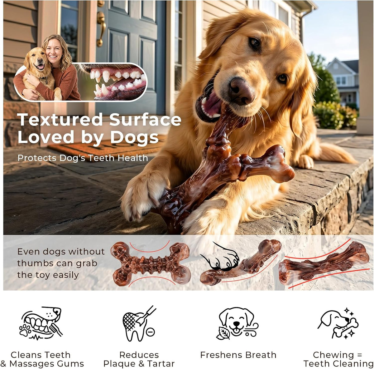 Kseroo 3-Pack Indestructible Dog Chew Toys for Aggressive Chewers,25-100lbs | Bacon Flavored Rock-Hard Solid Nylon Dog Bones for Medium & Large Breeds, Keeps Them Busy, Dental Textured, Long Lasting - XL